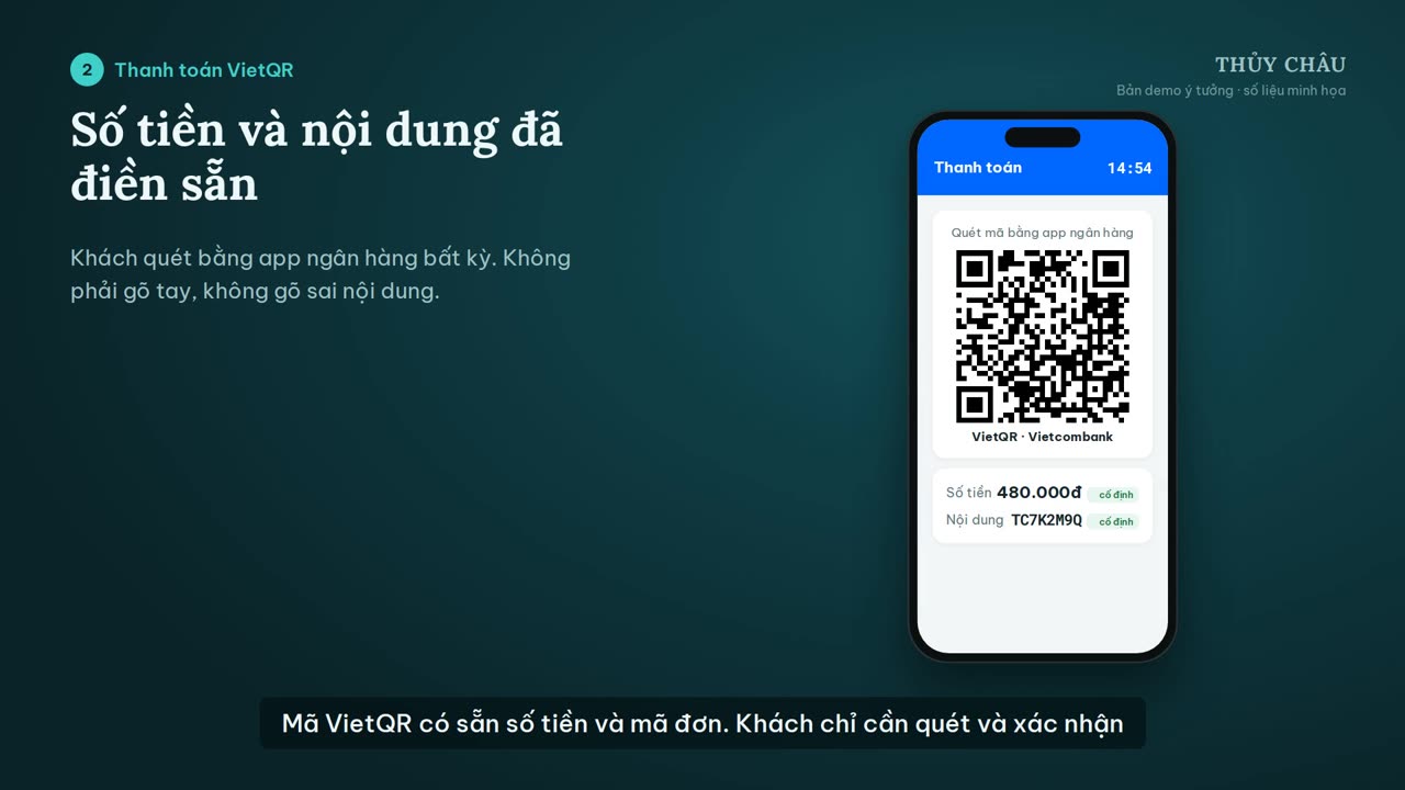 Màn hình VietQR với số tiền và nội dung cố định